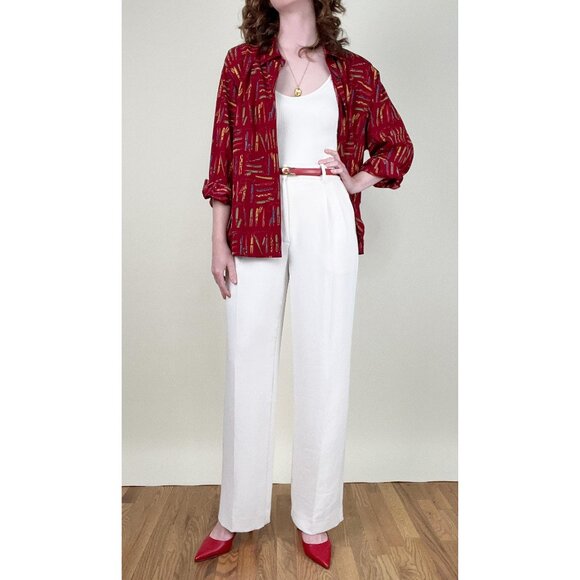 Vintage Calligraphy Fountain Pen Novelty Print Button Up Down Blouse Shirt Top - Picture 9 of 9